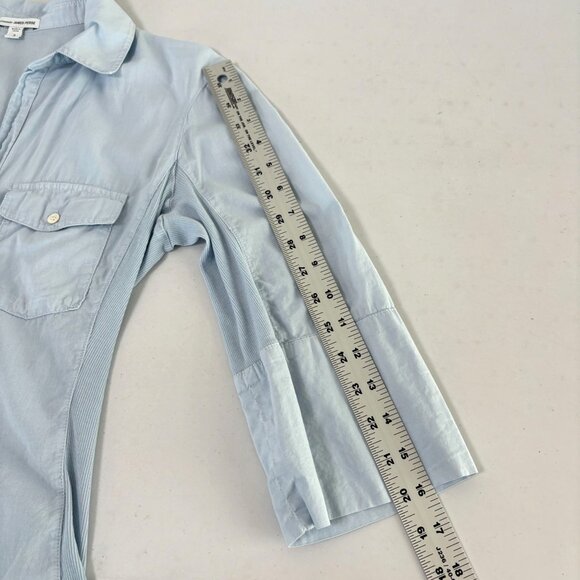 James Perse Top Womens L 3 Blue Button Up Shirt Utility 3/4 Roll Tab Sleeve - Picture 8 of 10